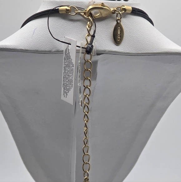 Chico’s Gold Tone Circle Pendant Necklace Black Cord - Picture 4 of 6